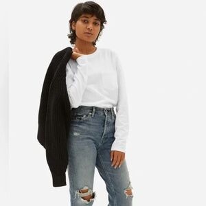 Everlane Womens The Organic Cotton Long-Sleeve Pocket Tee White XS
